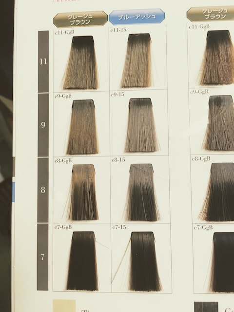 白髪染め、数種類の毛束
